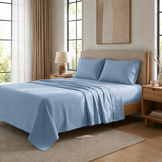Lenzuola Percalle, Lenzuola Matrimoniali Cotone Azzurro