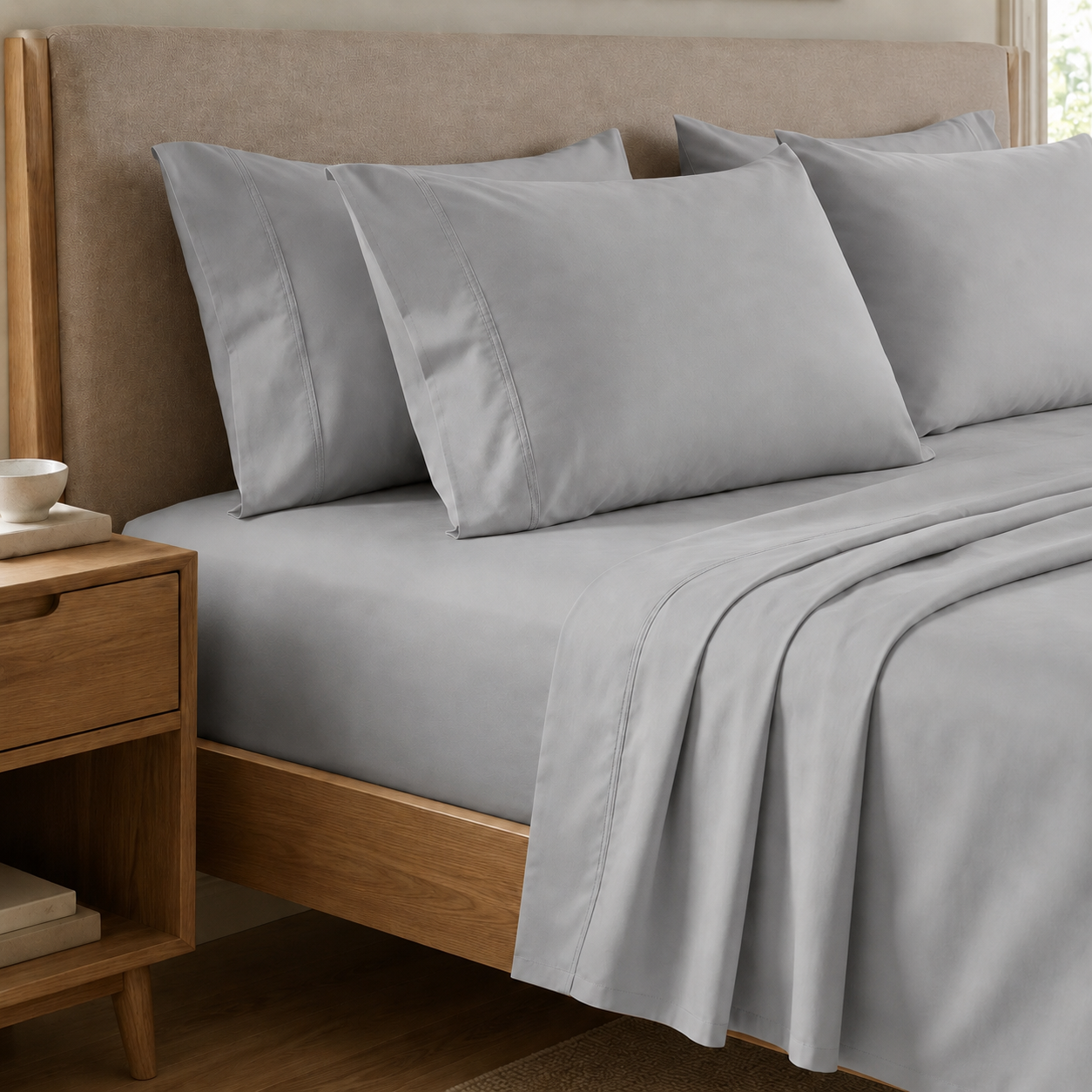 Draps percale, Draps doubles en coton gris