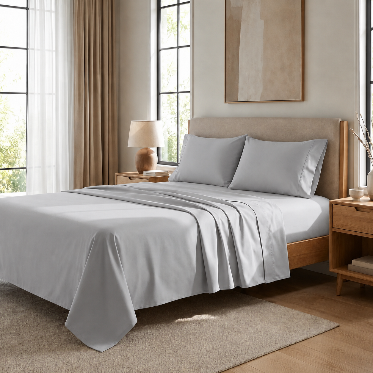 Draps percale, Draps doubles en coton gris
