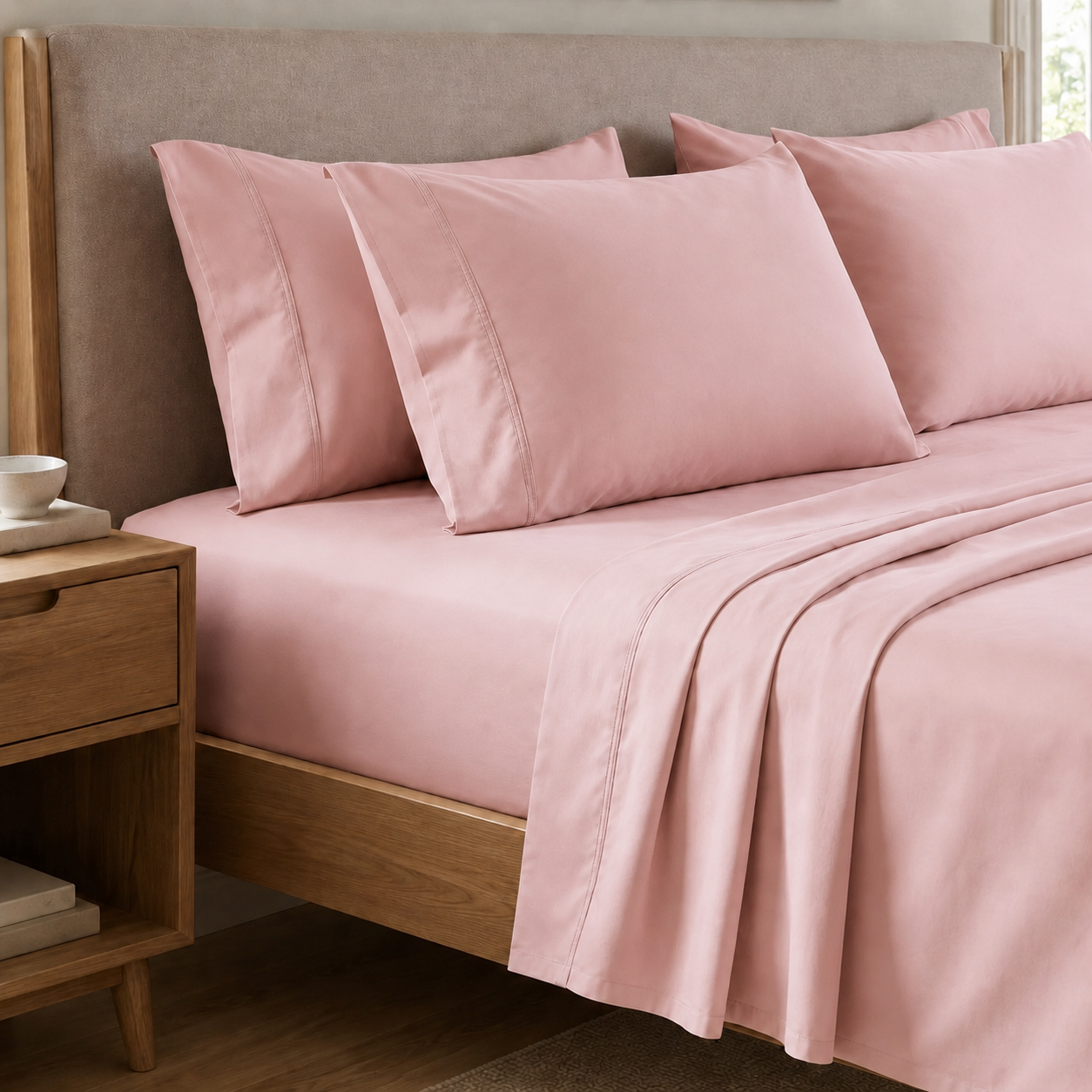 Draps percale, Draps doubles en coton rose poudré
