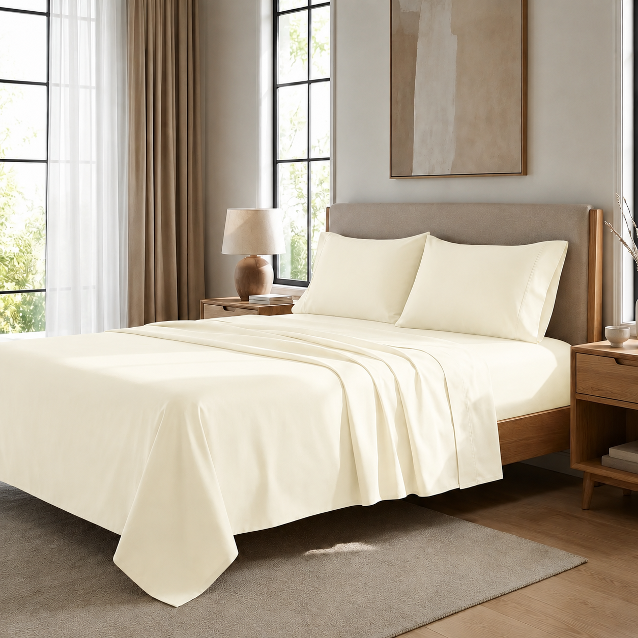 Draps percale, Draps doubles en coton crème