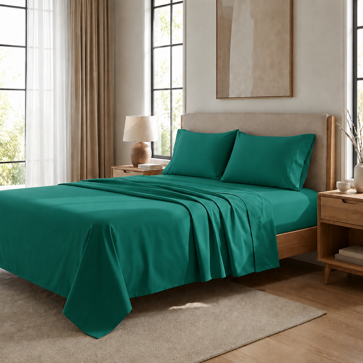 Percale sheets, Aqua green cotton double sheets