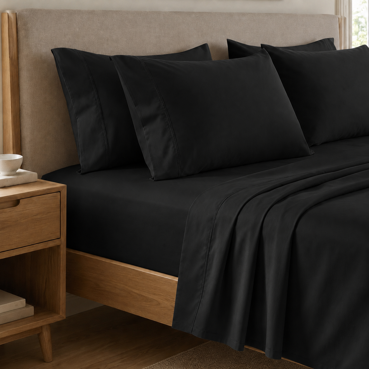 Draps percale, Draps doubles en coton noir