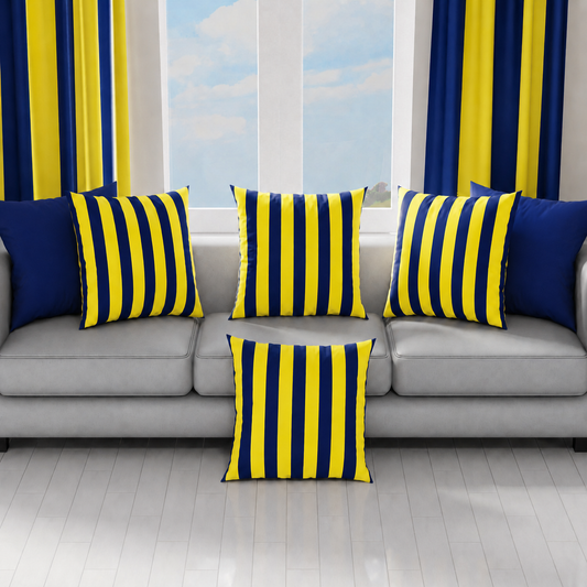 Cuscini, Copricuscini Divano, Cuscini Arredo in Stampa Digitale Le Righe Giallo/Blu Notte