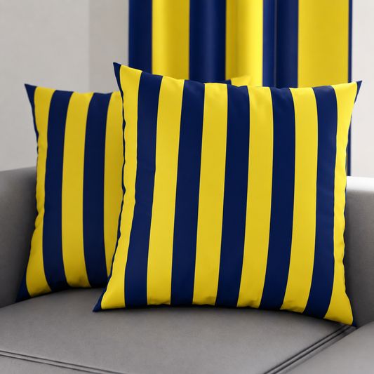 Cuscini, Copricuscini Divano, Cuscini Arredo in Stampa Digitale Le Righe Giallo/Blu Notte