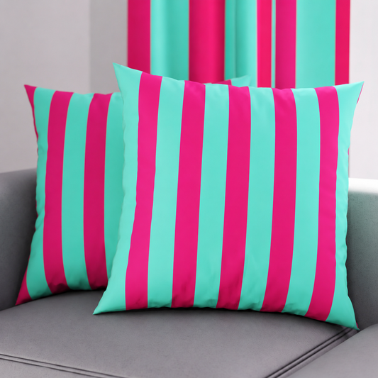 Cuscini, Copricuscini Divano, Cuscini Arredo in Stampa Digitale Le Righe Tiffany/Fucsia