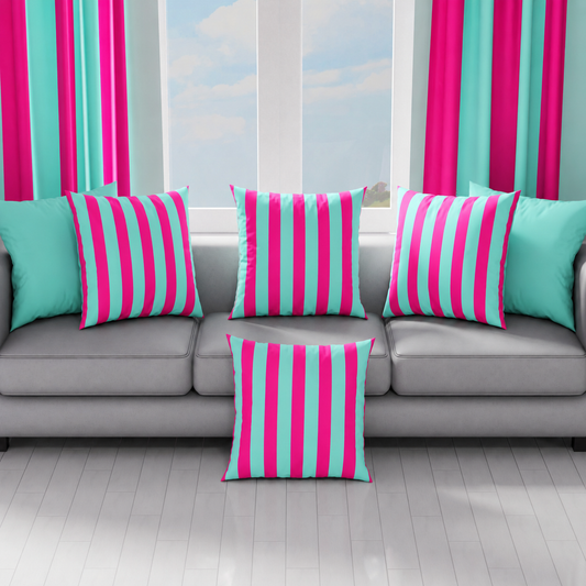 Cuscini, Copricuscini Divano, Cuscini Arredo in Stampa Digitale Le Righe Tiffany/Fucsia