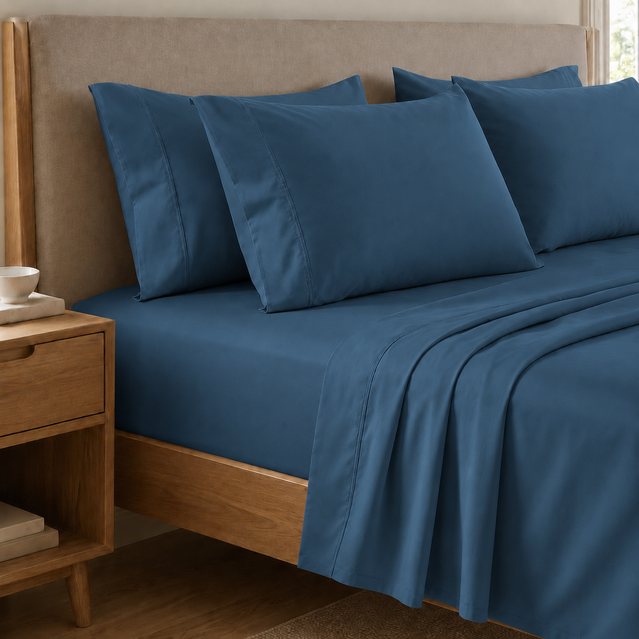 Draps percale, Draps doubles en coton bleu marine