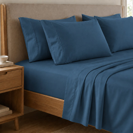 Lenzuola Percalle, Lenzuola Matrimoniali Cotone Blu Marino