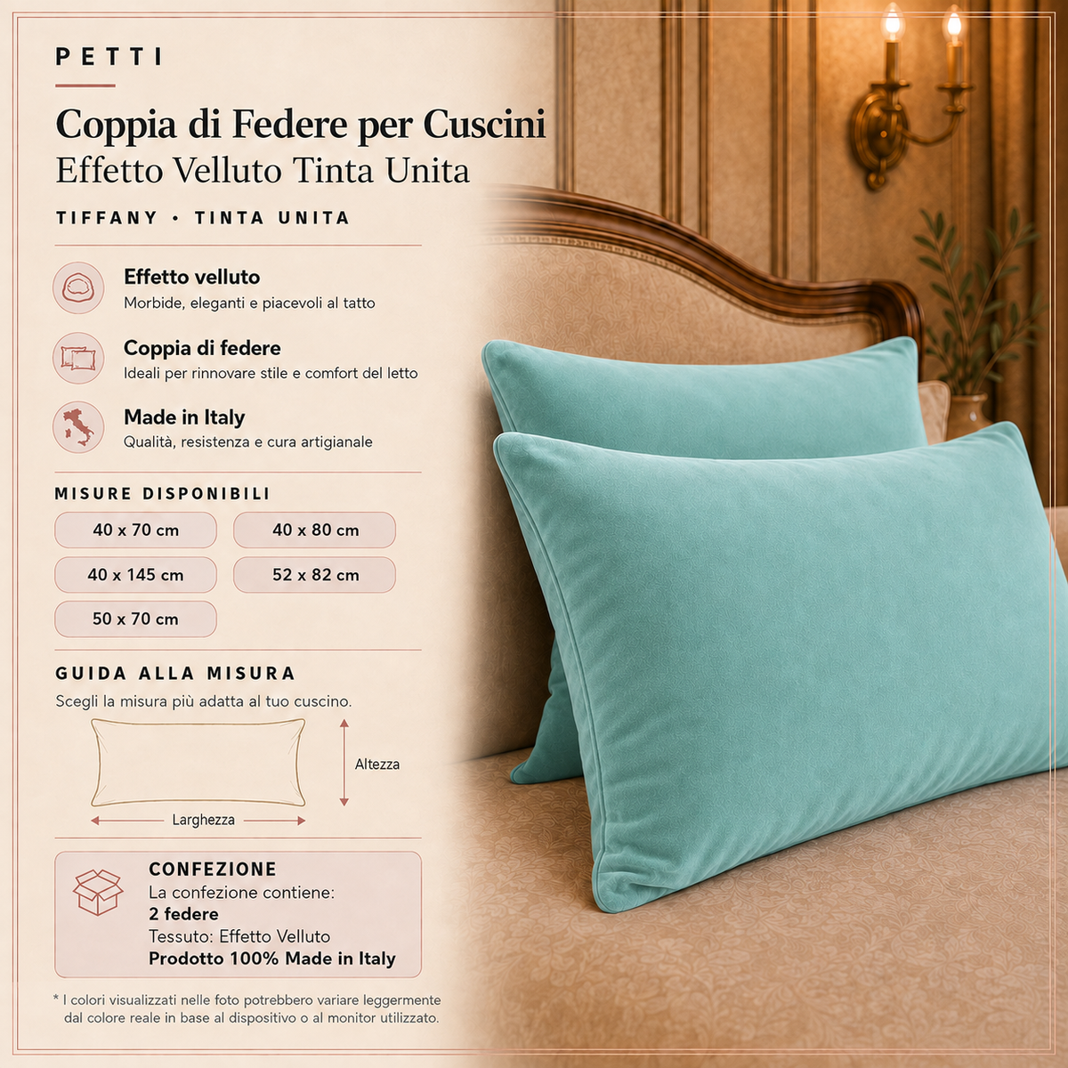 Coppia di Federe per Cuscino in Effetto Velluto Tinta Unita Tiffany