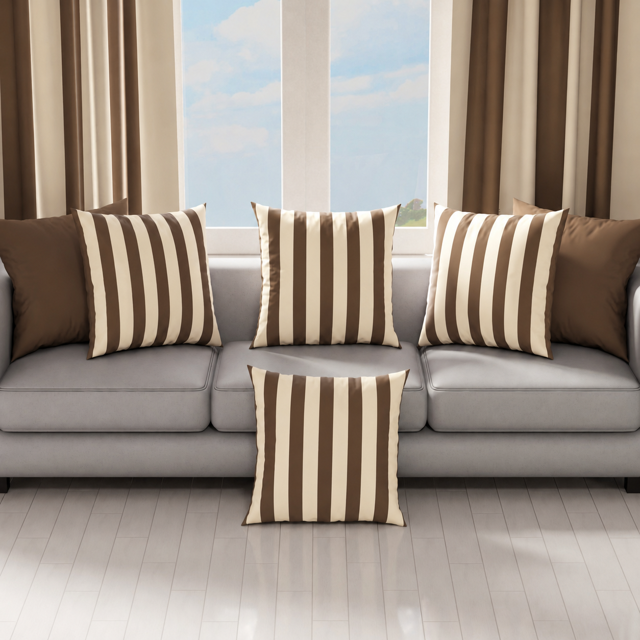 Cuscini, Copricuscini Divano, Cuscini Arredo in Stampa Digitale Le Righe Marrone/Beige