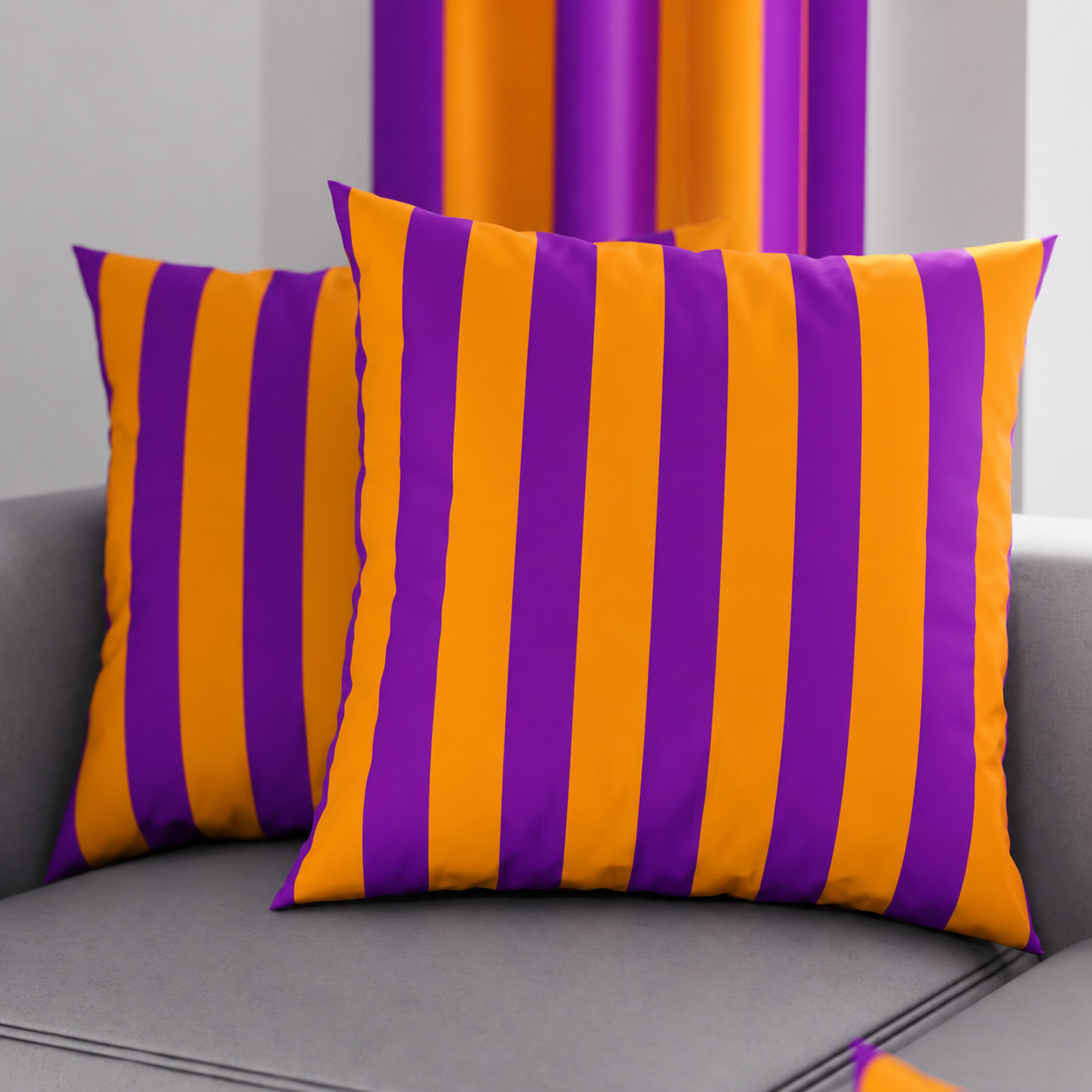 Cuscini, Copricuscini Divano, Cuscini Arredo in Stampa Digitale Le Righe Arancione/Viola