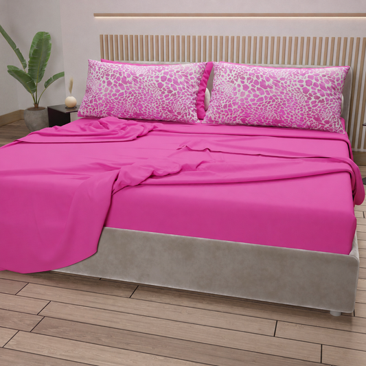 Lenzuola in Cotone, Completo Letto con Federe in Stampa Digitale Cobra Rosa