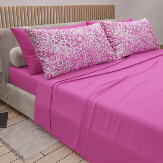 Lenzuola in Cotone, Completo Letto con Federe in Stampa Digitale Cobra Rosa