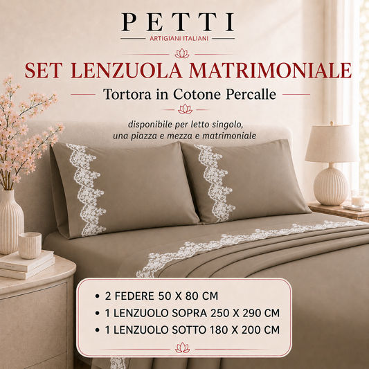 Lenzuola Percalle con Pizzo, Lenzuola Matrimoniali Cotone Ottanio
