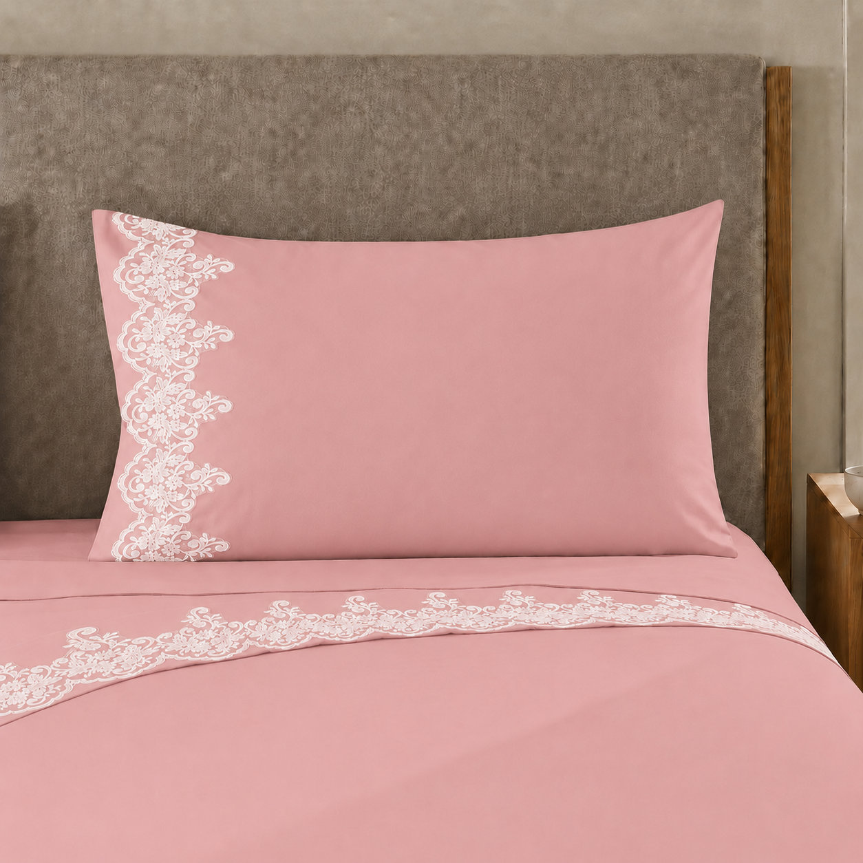 Lenzuola Percalle con Pizzo, Lenzuola Matrimoniali Cotone Cipria