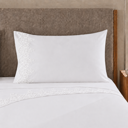 Percale Sheets with Lace, White Cotton Double Sheets