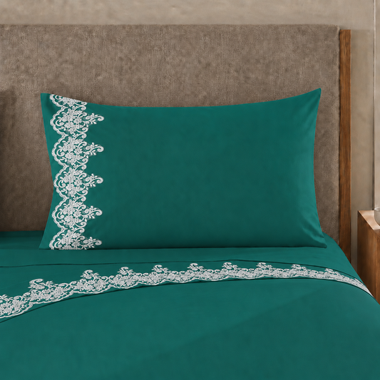 Lenzuola Percalle con Pizzo, Lenzuola Matrimoniali Cotone Ottanio