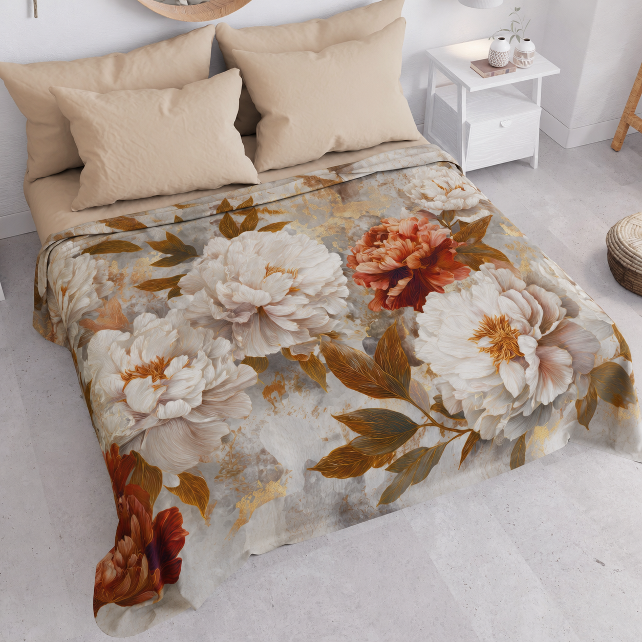 Copriletto Estivo, Coperta Leggera, Lenzuola Copriletto Vintage Peony