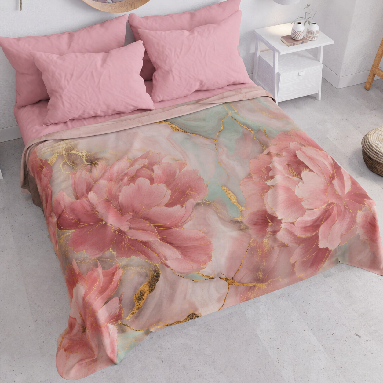 Copriletto Estivo, Coperta Leggera, Lenzuola Copriletto Pink Flowers.