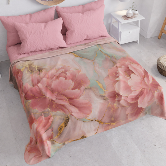 Copriletto Estivo, Coperta Leggera, Lenzuola Copriletto Pink Flowers.