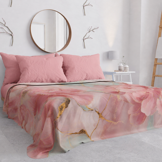 Copriletto Estivo, Coperta Leggera, Lenzuola Copriletto Pink Flowers.