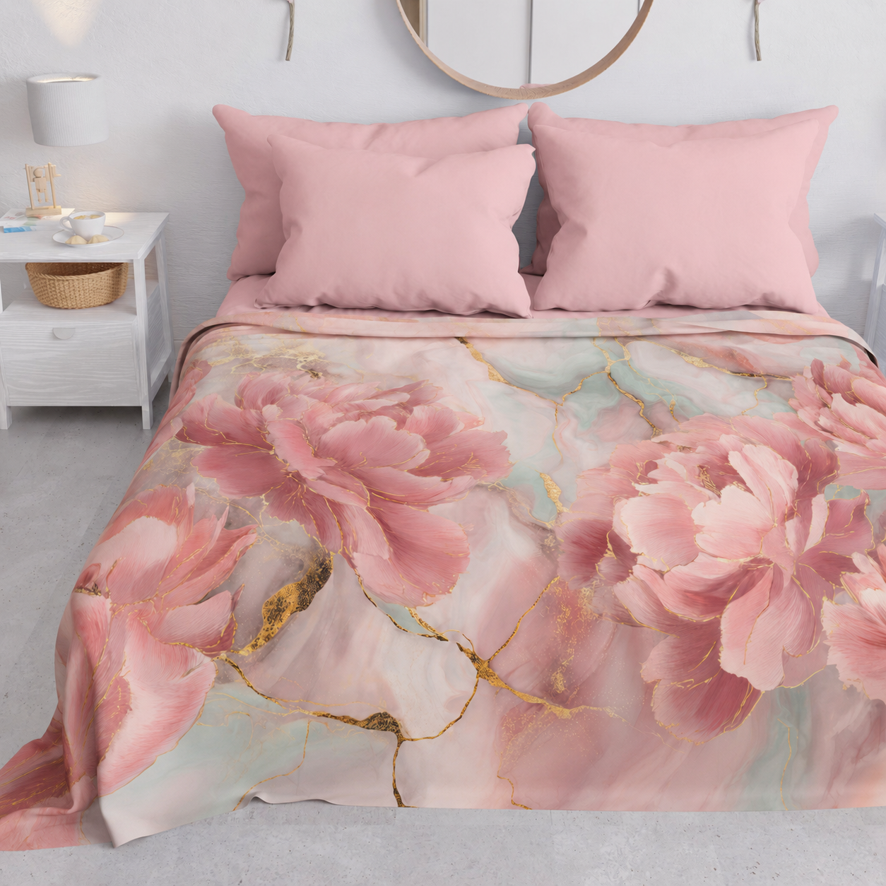 Copriletto Estivo, Coperta Leggera, Lenzuola Copriletto Pink Flowers.