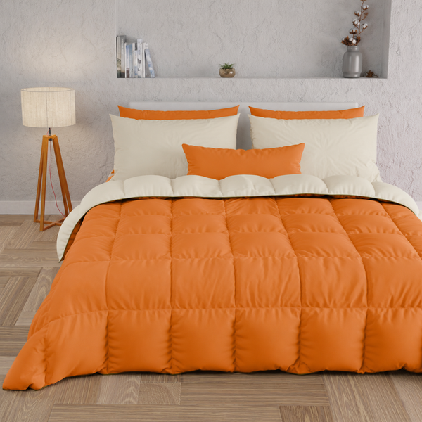 Piumone Trapunta Matrimoniale, Singola, Piazza e Mezza, Arancione Panna