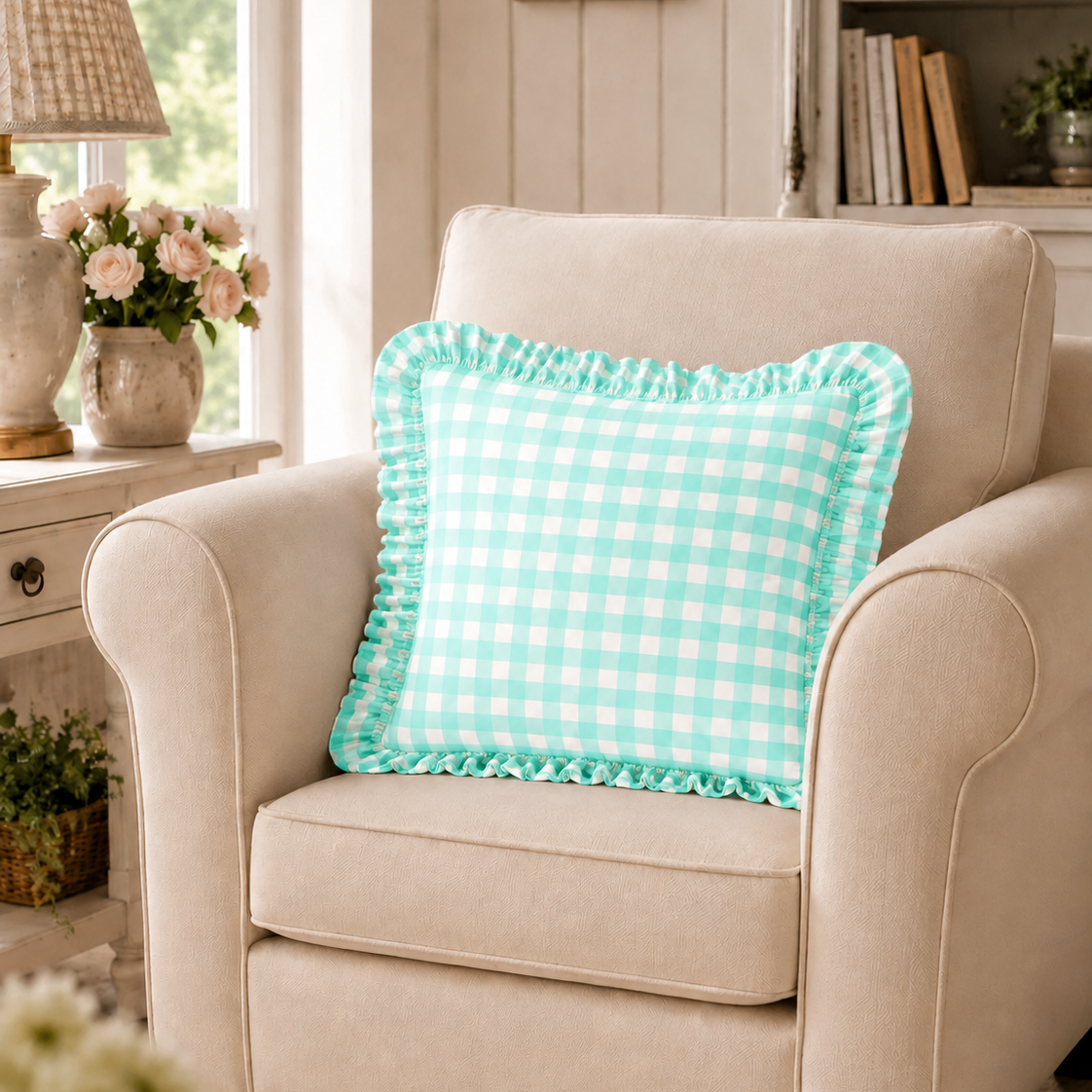 Cuscino Arredo con Rouches A Quadretti Tiffany