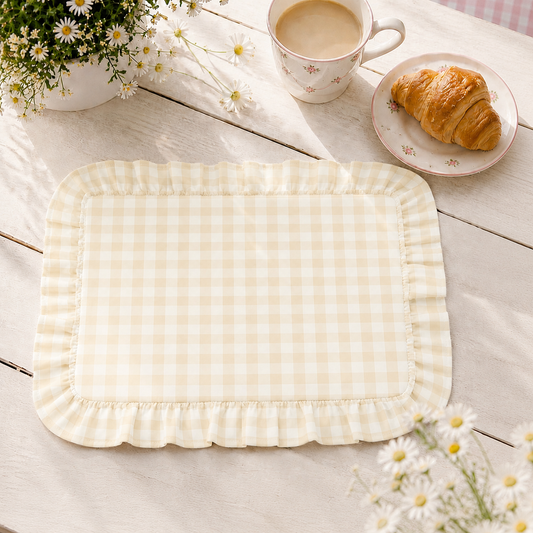 Tovagliette Americane con Rouches A Quadretti Beige