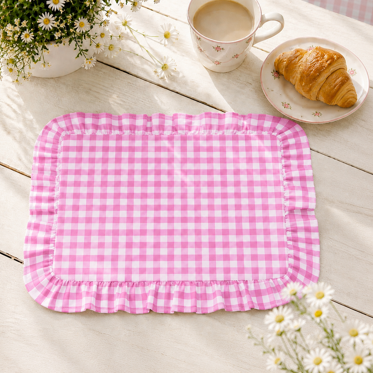 Tovagliette Americane con Rouches A Quadretti Fucsia