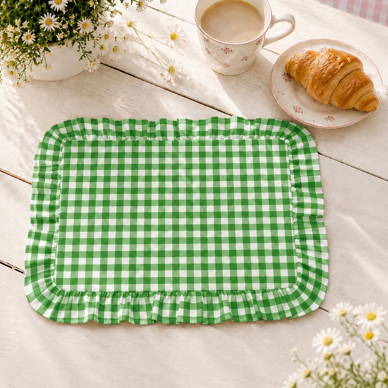 Tovagliette Americane con Rouches A Quadretti Verde