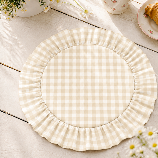 Tovagliette Americane Rotonde con Rouches A Quadretti Beige