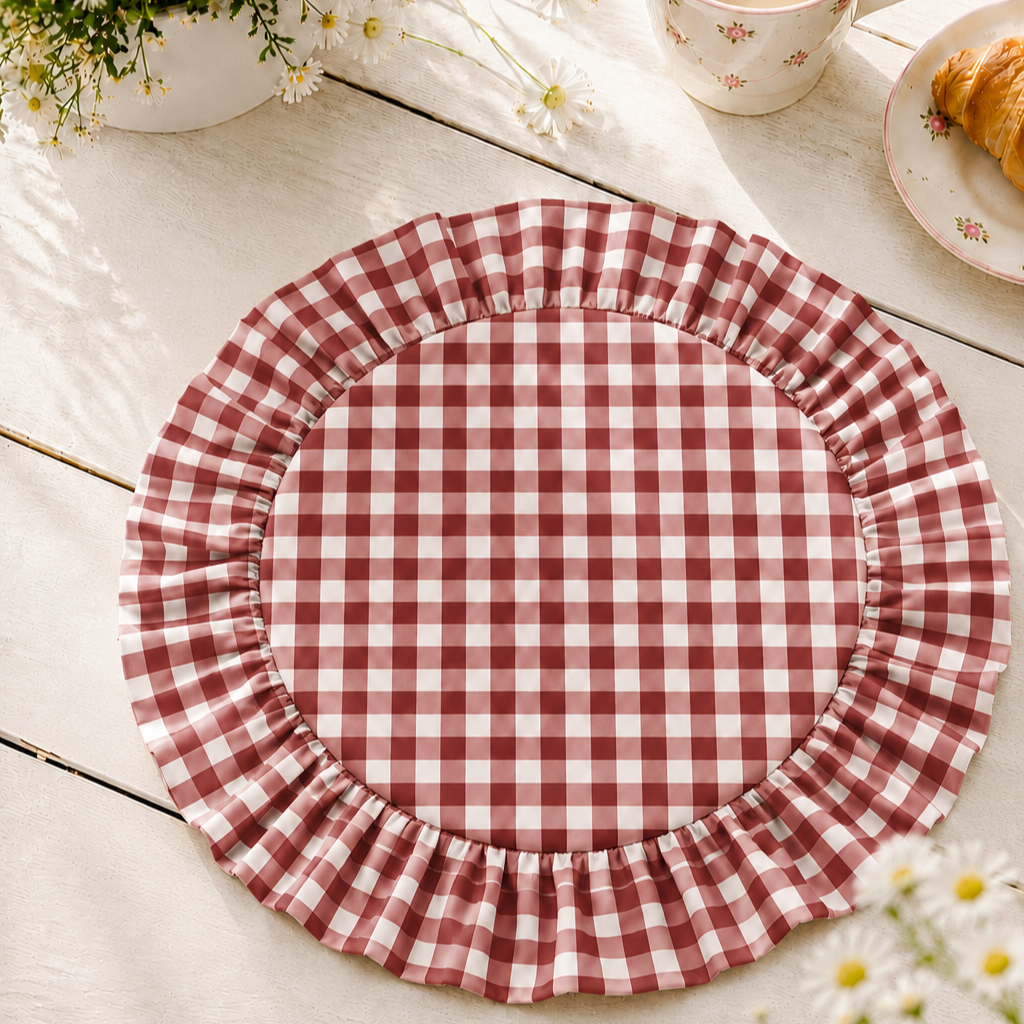 Tovagliette Americane Rotonde con Rouches A Quadretti Bordeaux