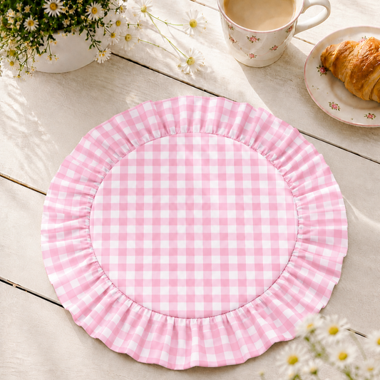 Tovagliette Americane Rotonde con Rouches A Quadretti Rosa