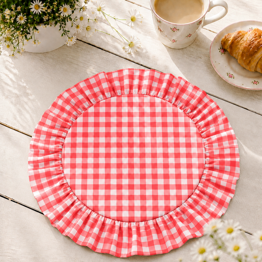 Tovagliette Americane Rotonde con Rouches A Quadretti Rosso