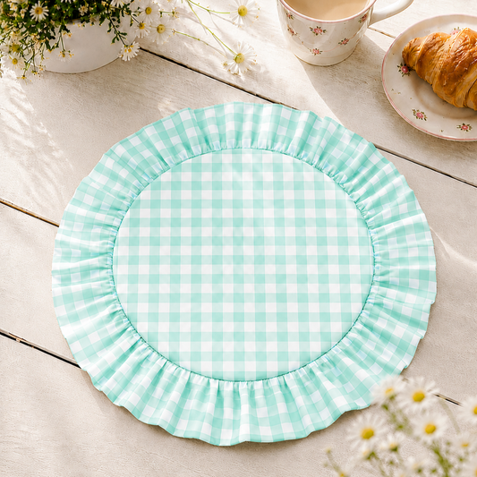 Tovagliette Americane Rotonde con Rouches A Quadretti Tiffany