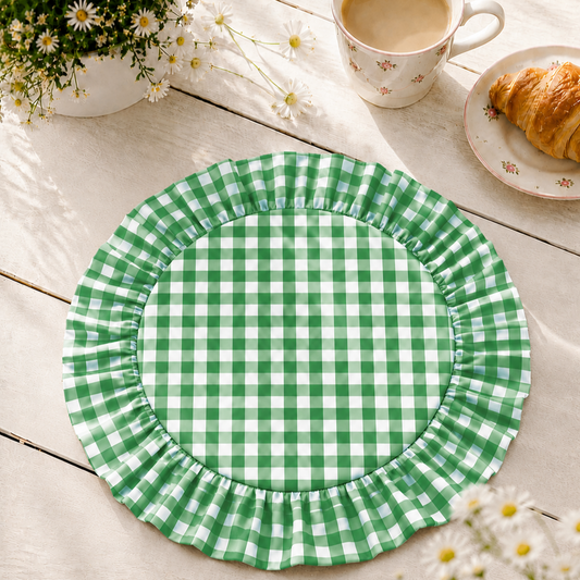 Tovagliette Americane Rotonde con Rouches A Quadretti Verde
