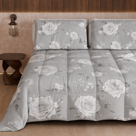 Couette, édredon double, simple, une place et demie, Floral 21 Gris