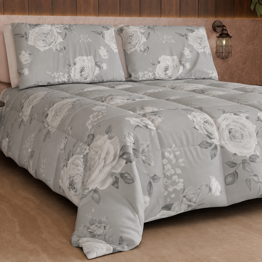 Couette, édredon double, simple, une place et demie, Floral 21 Gris