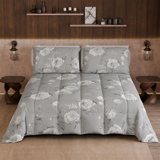 Couette, édredon double, simple, une place et demie, Floral 21 Gris