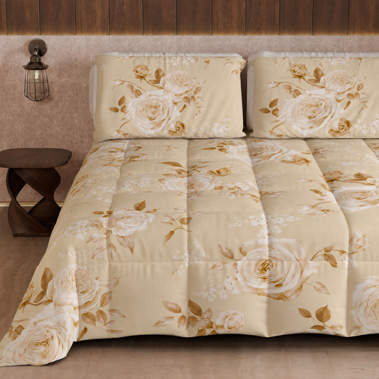Couette, édredon double, simple, une place et demie, Floral 21 Beige
