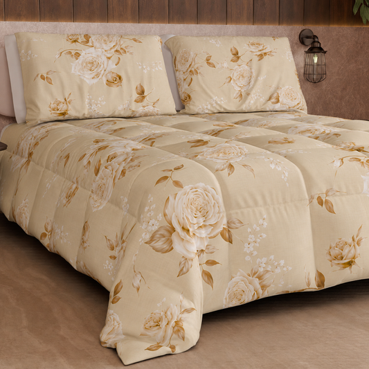 Couette, édredon double, simple, une place et demie, Floral 21 Beige