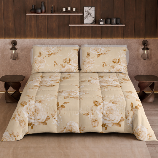 Couette, édredon double, simple, une place et demie, Floral 21 Beige