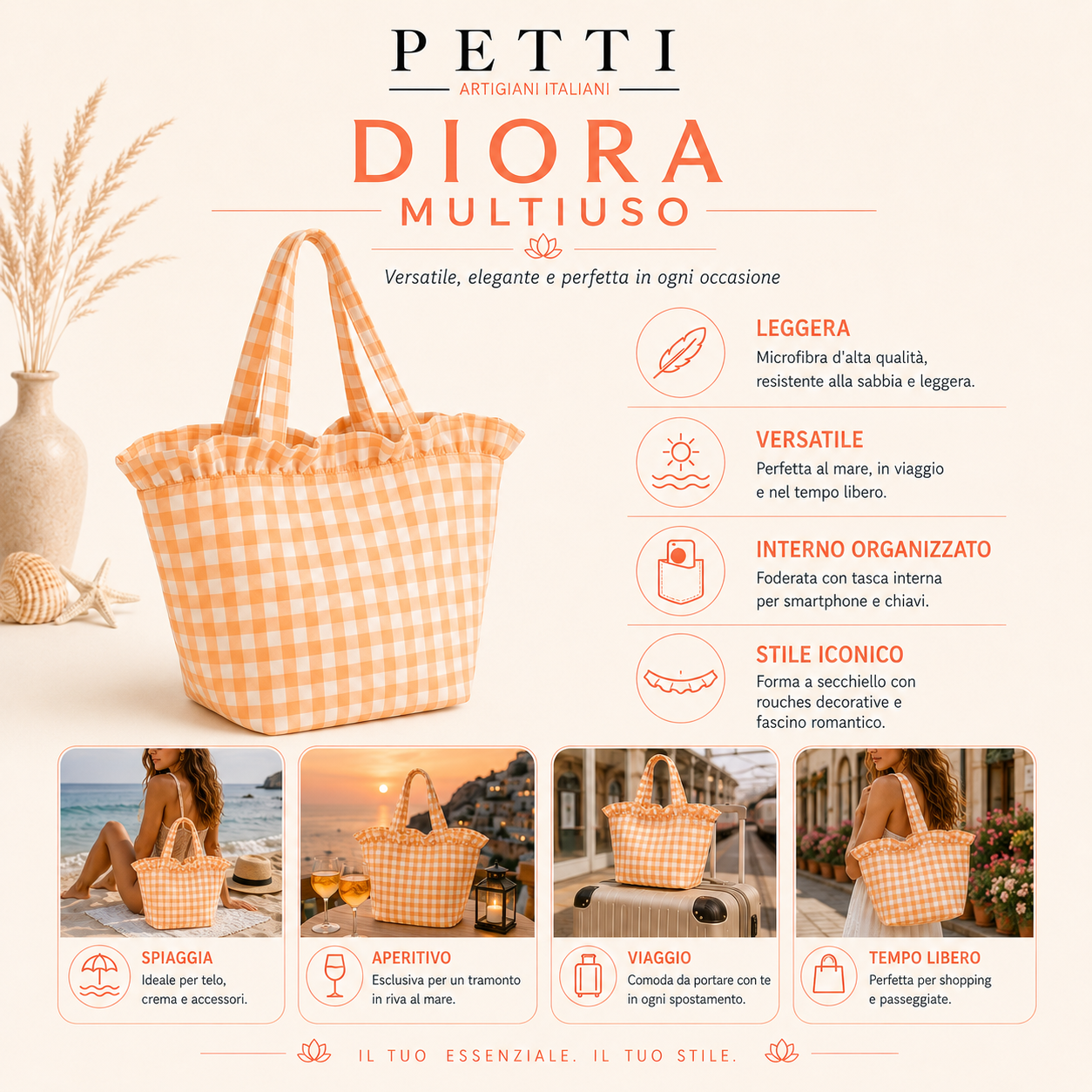 Borsa Modello Diora A Quadretti Ottanio