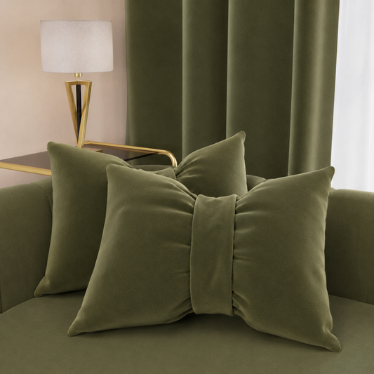 Cuscino Arredo Fiocco in Velluto 40x50 cm, Cuscino divano Verde Oliva.