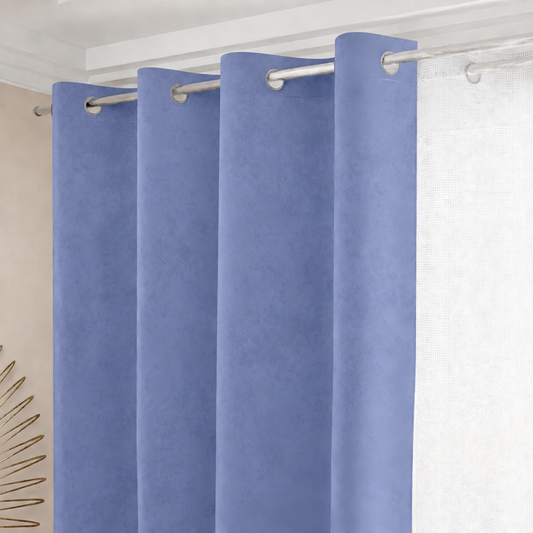 Tenda a Pannello in Velluto per Interni con Anelli, 140x280 cm Celeste Carta da Zucchero