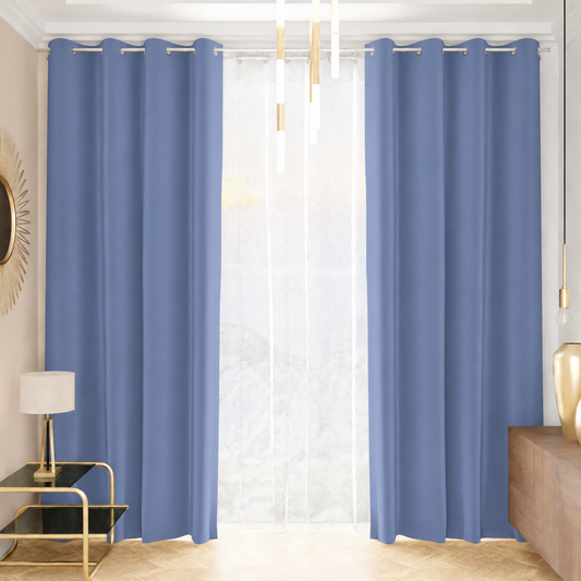 Tenda a Pannello in Velluto per Interni con Anelli, 140x280 cm Celeste Carta da Zucchero