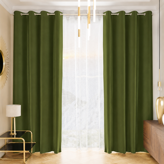 Tenda a Pannello in Velluto per Interni con Anelli, 140x280 cm Verde Oliva