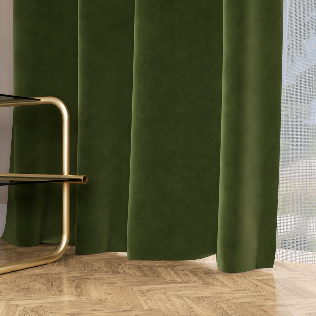 Tenda a Pannello in Velluto per Interni con Anelli, 140x280 cm Verde Oliva